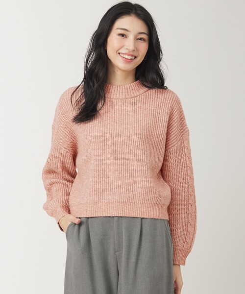 ANY SIS(エニィスィス)の「【洗える】袖ケーブルショート ニット(ニット/セーター・レディース・ピンク系/ライトグレー系/アイボリー系/スカイブルー系・0)」の4枚目の写真