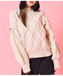 ボリュームクロス編みニットトップス