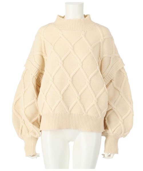 LATINA（ラティーナ）の「ボリュームクロス編みニットトップス（ニット/セーター・レディース・アイボリー/ブラック・FREE）」の3枚目の写真