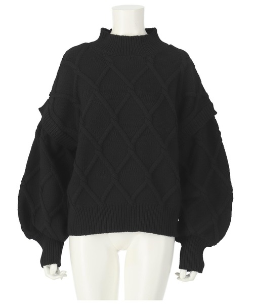 LATINA（ラティーナ）の「ボリュームクロス編みニットトップス（ニット/セーター・レディース・アイボリー/ブラック・FREE）」の4枚目の写真