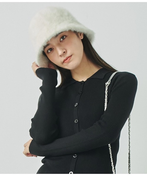 ANAP（アナップ）の「フェイクファー　チューリップ　ハット（ハット・レディース・ブラック/ホワイト/サックスブルー/グレー・FREE）」の6枚目の写真