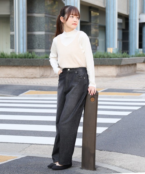 ZOZO限定】ワイドストレートカラースラックスデニムパンツ