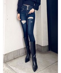 GYDA | ハイウエストダブルベルトデザインスキニーデニムパンツ(デニムパンツ)