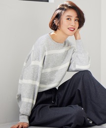自由区 - 自由区/jiyuku(ジユウク) 半袖セーター サイズ38 M レディース美品  ベージュ×ピンク×白 ボーダー 自由区/jiyuku(ジユウク) 半袖セーター サイズ38 M レディース