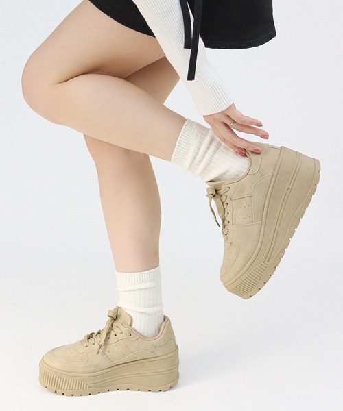 セール】軽量厚底 ボリュームソールコートスニーカー（スニーカー