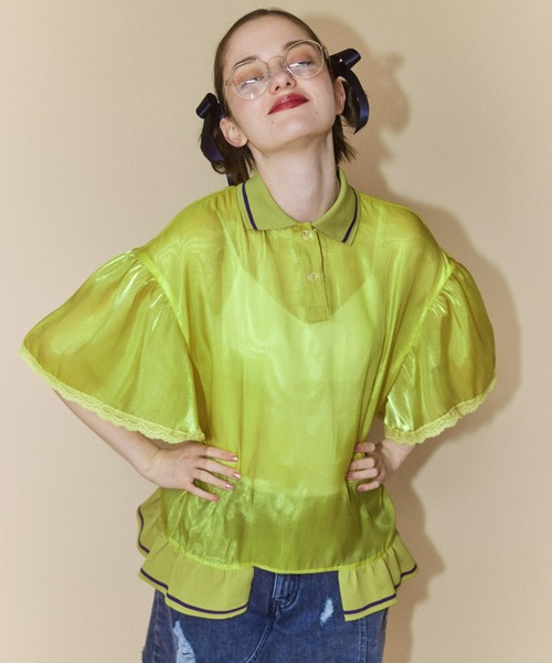 Candy Stripper(キャンディストリッパー)の「SHINY POLO トップス(ポロシャツ・レディース・イエロー/オフホワイト/ブラック・2)」の5枚目の写真