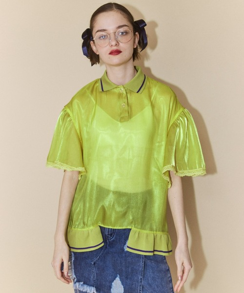 Candy Stripper(キャンディストリッパー)の「SHINY POLO トップス(ポロシャツ・レディース・イエロー/オフホワイト/ブラック・2)」の4枚目の写真