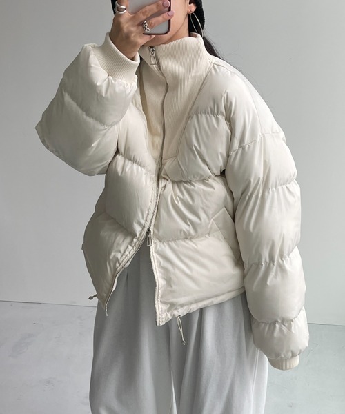 wee9s（ウィークス）の「zip high neck fake down coat / ジップハイネックフェイクダウンコート（ダウンジャケット/コート・レディース・アイボリー/ブラック/ベージュ・FREE）」の17枚目の写真