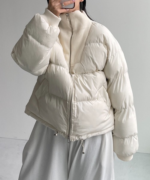 wee9s（ウィークス）の「zip high neck fake down coat / ジップハイネックフェイクダウンコート（ダウンジャケット/コート・レディース・アイボリー/ブラック/ベージュ・FREE）」の4枚目の写真