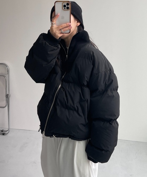 wee9s（ウィークス）の「zip high neck fake down coat / ジップハイネックフェイクダウンコート（ダウンジャケット/コート・レディース・アイボリー/ブラック/ベージュ・FREE）」の9枚目の写真