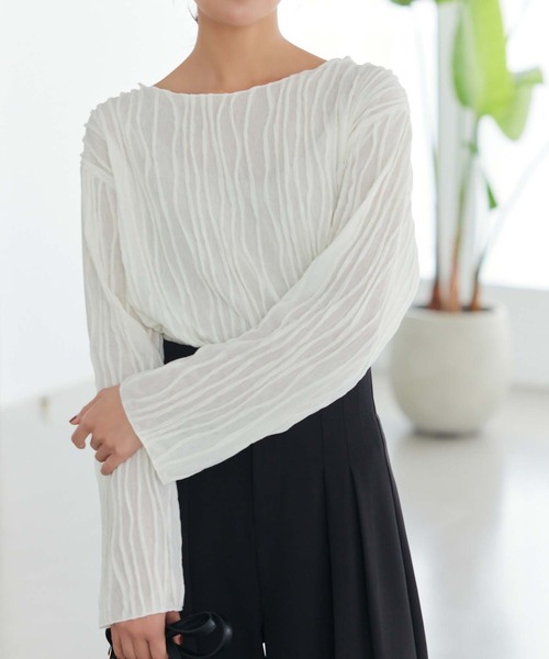 fifth（フィフス）の「ウェーブジャガードトップス（Tシャツ/カットソー・レディース・ホワイト/ブラック・M）」の2枚目の写真