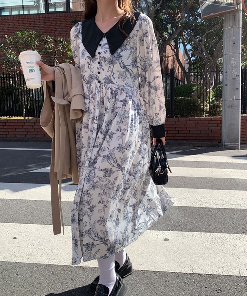 SHEPP(シープ)の「襟付き フラワー柄 配色ワンピース / フラワーモチーフ(ワンピース・レディース・ホワイト・S/M/L)」の14枚目の写真