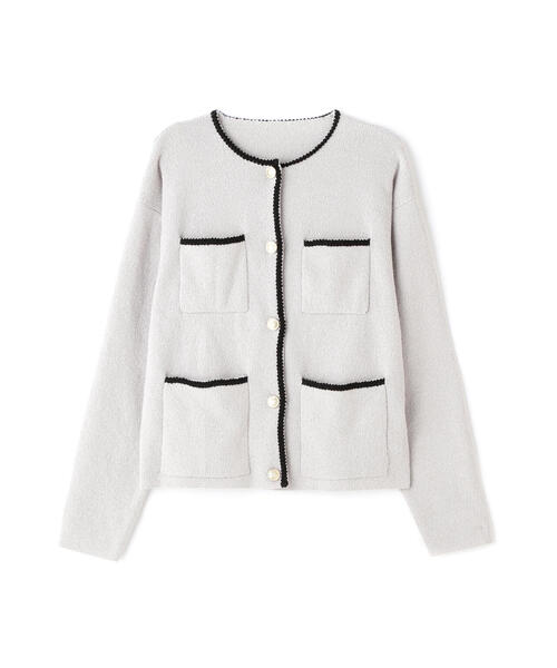 N.（N. Natural Beauty Basic）（エヌエヌナチュラルビューティーベーシック）の「◆トリムニットブルゾン（カーディガン/ボレロ・レディース・オフホワイト/グレー・MEDIUM）」の3枚目の写真