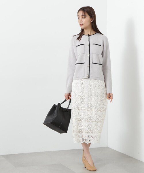 N.（N. Natural Beauty Basic）（エヌエヌナチュラルビューティーベーシック）の「◆トリムニットブルゾン（カーディガン/ボレロ・レディース・オフホワイト/グレー・MEDIUM）」の6枚目の写真