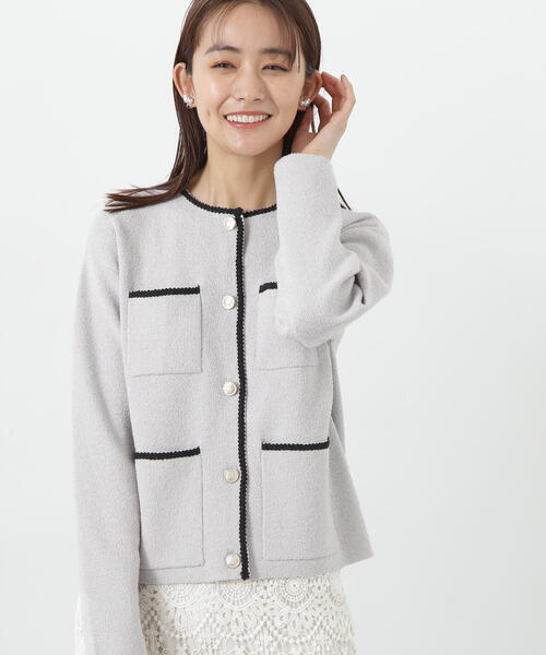 N.（N. Natural Beauty Basic）（エヌエヌナチュラルビューティーベーシック）の「◆トリムニットブルゾン（カーディガン/ボレロ・レディース・オフホワイト/グレー・MEDIUM）」の9枚目の写真