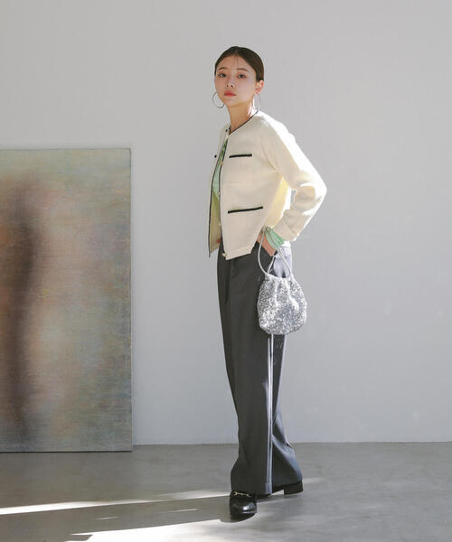 N.（N. Natural Beauty Basic）（エヌエヌナチュラルビューティーベーシック）の「◆トリムニットブルゾン（カーディガン/ボレロ・レディース・オフホワイト/グレー・MEDIUM）」の13枚目の写真