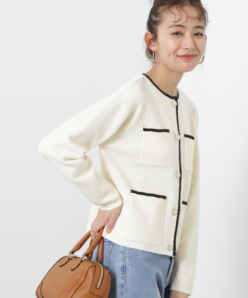 N.（N. Natural Beauty Basic）（エヌエヌナチュラルビューティーベーシック）の「◆トリムニットブルゾン（カーディガン/ボレロ・レディース・オフホワイト/グレー・MEDIUM）」の16枚目の写真