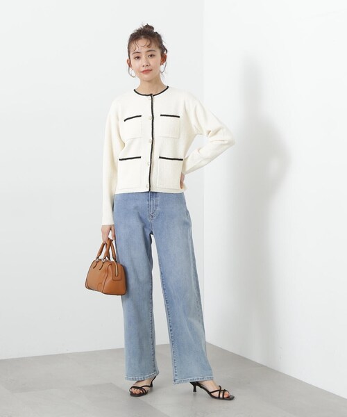 N.（N. Natural Beauty Basic）（エヌエヌナチュラルビューティーベーシック）の「◆トリムニットブルゾン（カーディガン/ボレロ・レディース・オフホワイト/グレー・MEDIUM）」の17枚目の写真