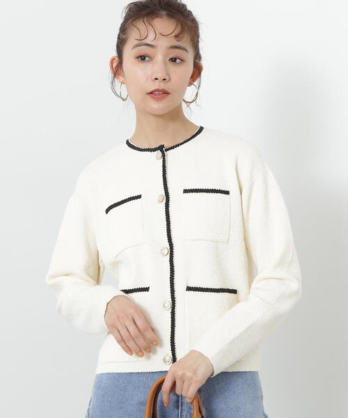 N.（N. Natural Beauty Basic）（エヌエヌナチュラルビューティーベーシック）の「◆トリムニットブルゾン（カーディガン/ボレロ・レディース・オフホワイト/グレー・MEDIUM）」の21枚目の写真