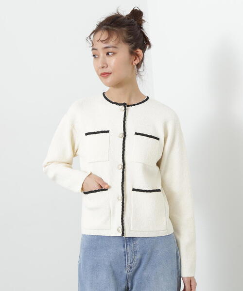 N.（N. Natural Beauty Basic）（エヌエヌナチュラルビューティーベーシック）の「◆トリムニットブルゾン（カーディガン/ボレロ・レディース・オフホワイト/グレー・MEDIUM）」の22枚目の写真