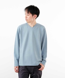 シュリンクジャガードVネックロングスリーブTシャツ