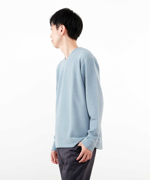 MEN'S MELROSE(メンズメルローズ)の「シュリンクジャガードVネックロングスリーブTシャツ(Tシャツ/カットソー・メンズ・ブルー/ネイビー/ホワイト・4/3/2)」の5枚目の写真