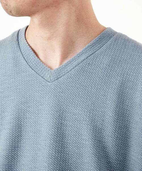 MEN'S MELROSE(メンズメルローズ)の「シュリンクジャガードVネックロングスリーブTシャツ(Tシャツ/カットソー・メンズ・ブルー/ネイビー/ホワイト・4/3/2)」の8枚目の写真