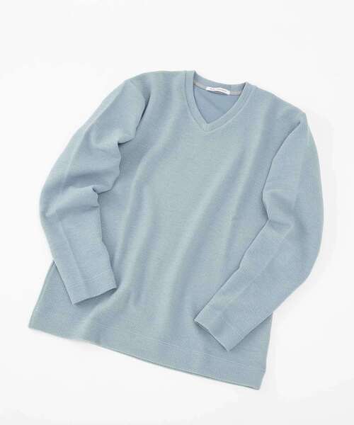 MEN'S MELROSE(メンズメルローズ)の「シュリンクジャガードVネックロングスリーブTシャツ(Tシャツ/カットソー・メンズ・ブルー/ネイビー/ホワイト・4/3/2)」の12枚目の写真