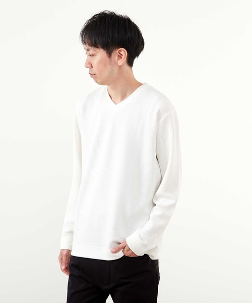MEN'S MELROSE(メンズメルローズ)の「シュリンクジャガードVネックロングスリーブTシャツ(Tシャツ/カットソー・メンズ・ブルー/ネイビー/ホワイト・4/3/2)」の16枚目の写真