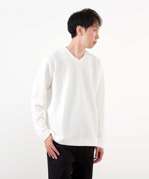 MEN'S MELROSE(メンズメルローズ)の「シュリンクジャガードVネックロングスリーブTシャツ(Tシャツ/カットソー・メンズ・ブルー/ネイビー/ホワイト・4/3/2)」の17枚目の写真