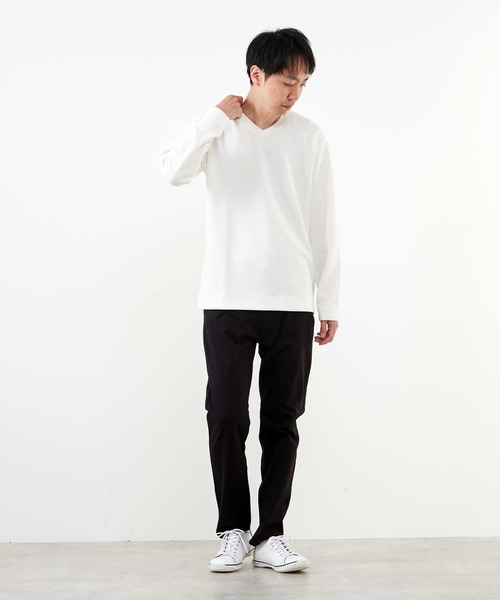 MEN'S MELROSE(メンズメルローズ)の「シュリンクジャガードVネックロングスリーブTシャツ(Tシャツ/カットソー・メンズ・ブルー/ネイビー/ホワイト・4/3/2)」の19枚目の写真