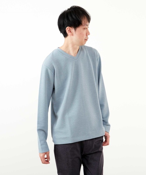 MEN'S MELROSE(メンズメルローズ)の「シュリンクジャガードVネックロングスリーブTシャツ(Tシャツ/カットソー・メンズ・ブルー/ネイビー/ホワイト・4/3/2)」の20枚目の写真