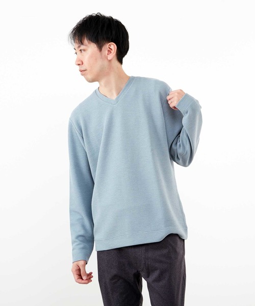MEN'S MELROSE(メンズメルローズ)の「シュリンクジャガードVネックロングスリーブTシャツ(Tシャツ/カットソー・メンズ・ブルー/ネイビー/ホワイト・4/3/2)」の21枚目の写真