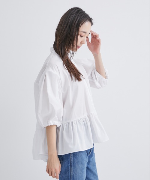 ツルバイマリコオイカワ タックブラウス 九分袖 パールボタン F 白 TSURU by Mariko Oikawa（ツルバイマリコオイカワ） 良品 Tamara 長袖