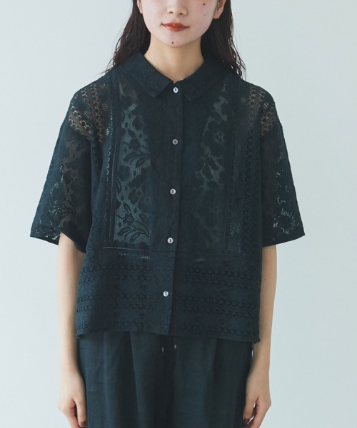 yuni パッチワークレース半袖シャツ yuni（ユニ ）の「パッチワークレース 半袖シャツ 1701BL023241