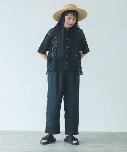 yuni（ユニ ）の「パッチワークレース 半袖シャツ 1701BL023241