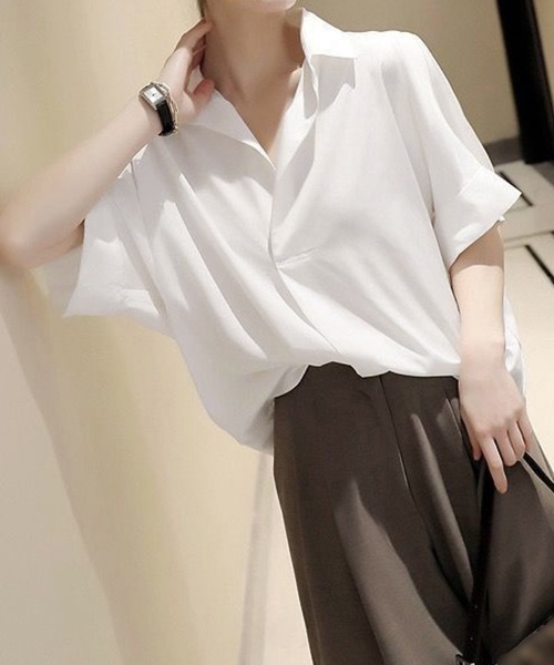 Miniministore(ミニミニストア)の「スキッパーシャツ シフォンシャツブラウス(シャツ/ブラウス・レディース・ホワイト/ライトベージュ・L/M)」の2枚目の写真