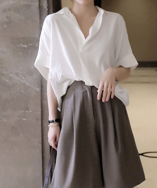 Miniministore(ミニミニストア)の「スキッパーシャツ シフォンシャツブラウス(シャツ/ブラウス・レディース・ホワイト/ライトベージュ・L/M)」の3枚目の写真