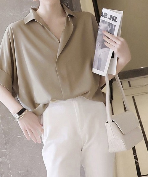 Miniministore(ミニミニストア)の「スキッパーシャツ シフォンシャツブラウス(シャツ/ブラウス・レディース・ホワイト/ライトベージュ・L/M)」の4枚目の写真