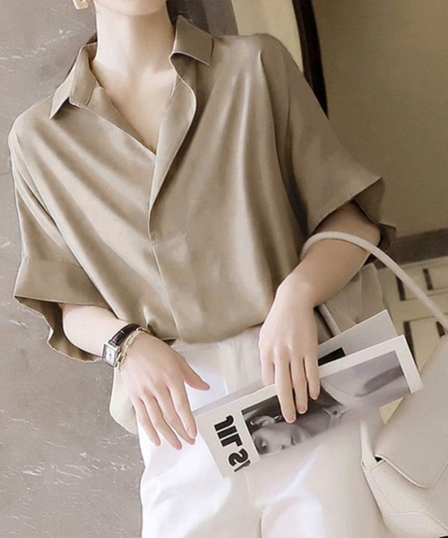 Miniministore(ミニミニストア)の「スキッパーシャツ シフォンシャツブラウス(シャツ/ブラウス・レディース・ホワイト/ライトベージュ・L/M)」の5枚目の写真