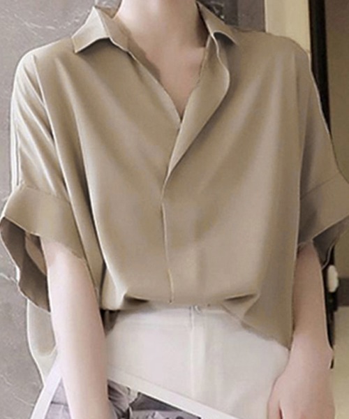 Miniministore(ミニミニストア)の「スキッパーシャツ シフォンシャツブラウス(シャツ/ブラウス・レディース・ホワイト/ライトベージュ・L/M)」の6枚目の写真