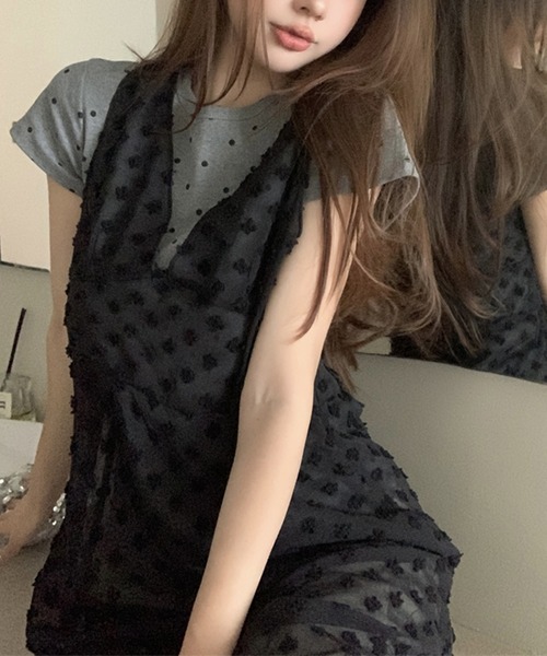 MILAE(ミレ)の「花柄シアー深Vネックワンピース(ワンピース・レディース・オフホワイト/ブラック・FREE)」の12枚目の写真
