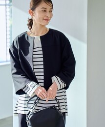 coen | 【RONEL】ダブルクロスノーカラーショートジャケット(セットアップ対応可能)(ノーカラージャケット)