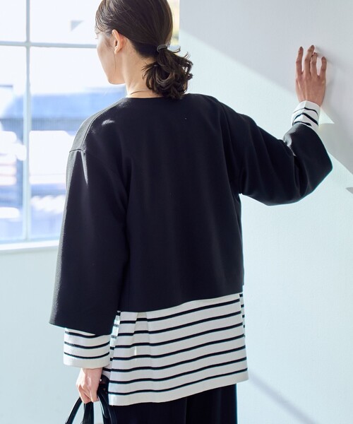 coen（コーエン）の「【RONEL】ダブルクロスノーカラーショートジャケット(セットアップ対応可能)（ノーカラージャケット・レディース・オフホワイト/ブラック/ネイビー・S/M）」の7枚目の写真