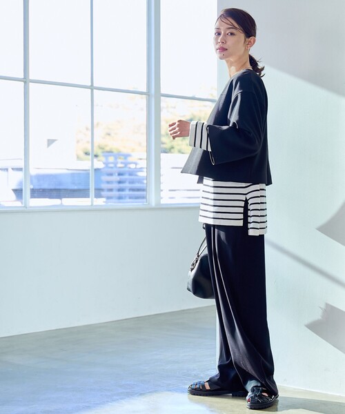 coen（コーエン）の「【RONEL】ダブルクロスノーカラーショートジャケット(セットアップ対応可能)（ノーカラージャケット・レディース・オフホワイト/ブラック/ネイビー・S/M）」の9枚目の写真