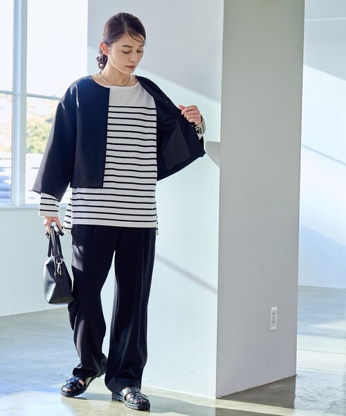 coen（コーエン）の「【RONEL】ダブルクロスノーカラーショートジャケット(セットアップ対応可能)（ノーカラージャケット・レディース・オフホワイト/ブラック/ネイビー・S/M）」の10枚目の写真