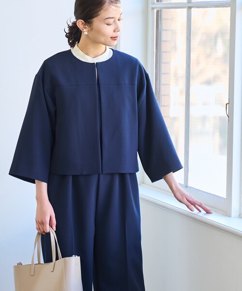 coen（コーエン）の「【RONEL】ダブルクロスノーカラーショートジャケット(セットアップ対応可能)（ノーカラージャケット・レディース・オフホワイト/ブラック/ネイビー・S/M）」の12枚目の写真