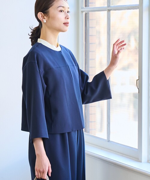 coen（コーエン）の「【RONEL】ダブルクロスノーカラーショートジャケット(セットアップ対応可能)（ノーカラージャケット・レディース・オフホワイト/ブラック/ネイビー・S/M）」の13枚目の写真