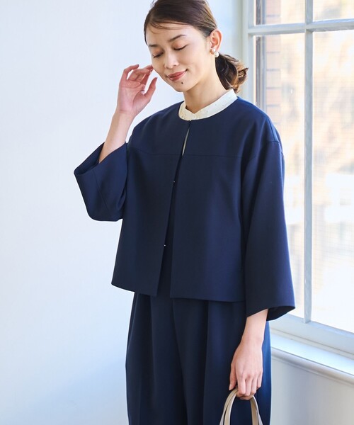 coen（コーエン）の「【RONEL】ダブルクロスノーカラーショートジャケット(セットアップ対応可能)（ノーカラージャケット・レディース・オフホワイト/ブラック/ネイビー・S/M）」の14枚目の写真