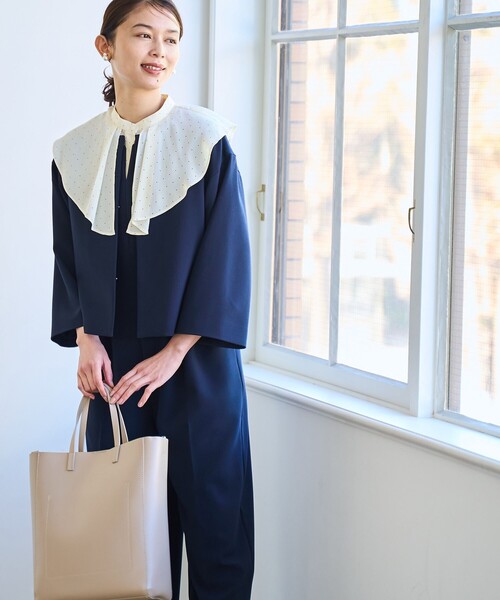 coen（コーエン）の「【RONEL】ダブルクロスノーカラーショートジャケット(セットアップ対応可能)（ノーカラージャケット・レディース・オフホワイト/ブラック/ネイビー・S/M）」の15枚目の写真